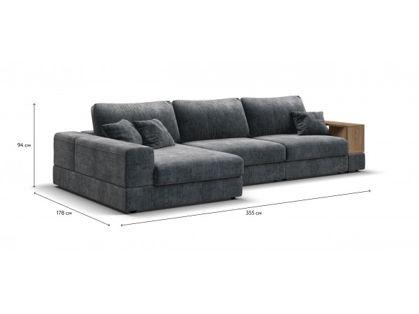 Угловой диван-кровать Босс Модуль XL левый, полка справа, шенилл Глосс карбон