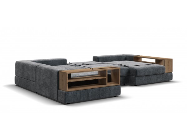 П-образный диван-кровать Босс Модуль левый, две полки, шенилл Глосс карбон