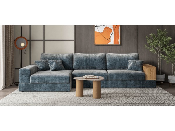 Угловой диван-кровать Босс Модуль XL левый, полка справа, шенилл Глосс карбон