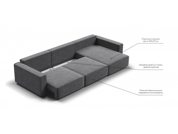 Угловой диван Босс Софт Модуль Макс Велюр Монолит серый