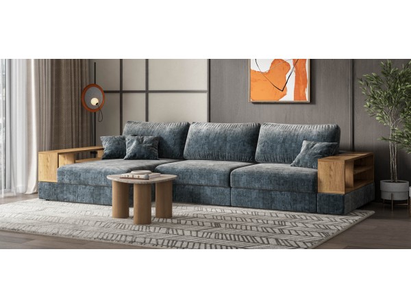 Угловой диван-кровать Босс Модуль XL левый, две полки, шенилл Глосс карбон