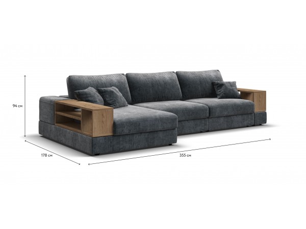 Угловой диван-кровать Босс Модуль XL левый, две полки, шенилл Глосс карбон