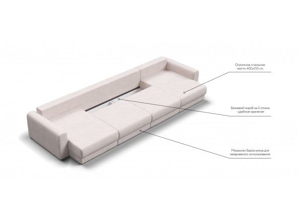 Модульный п-образный диван РИЧМОНД MODOOL Вельвет CORD бежевый