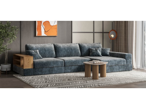 Угловой диван-кровать Босс Модуль XL правый, полка слева, шенилл Глосс карбон