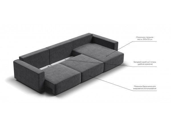 Угловой диван BOSS SOFT MODOOL MAX Вельвет CORD графит