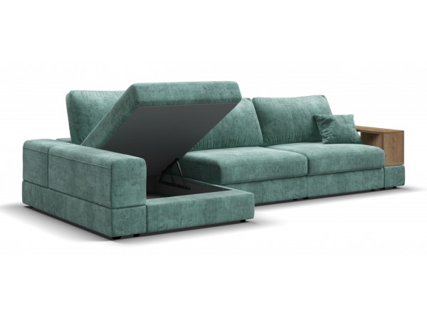 Угловой диван-кровать Босс Модуль XL левый, полка справа, шенилл Глосс минт