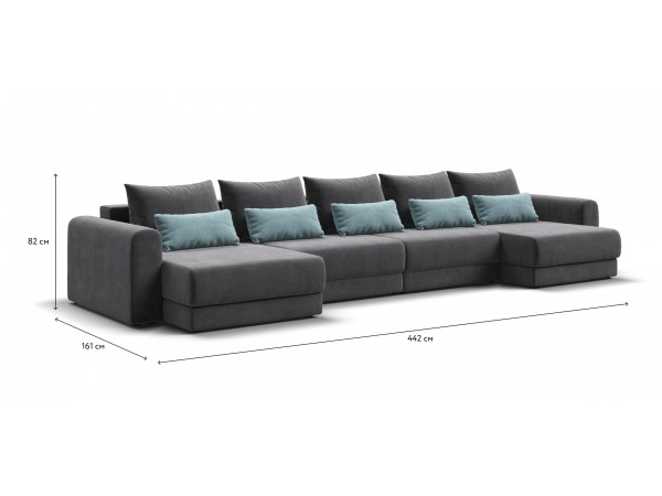 Модульный п-образный диван РИЧМОНД MODOOL Велюр Monolit серый