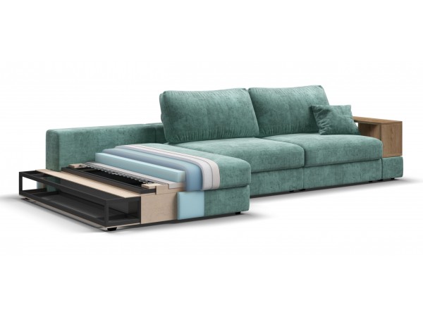 Угловой диван-кровать Босс Модуль XL левый, две полки, шенилл Глосс минт