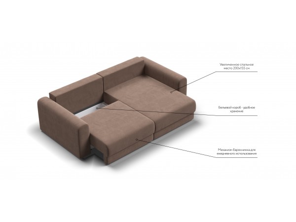 Модульный угловой диван РИЧМОНД MODOOL Велюр Monolit мокко