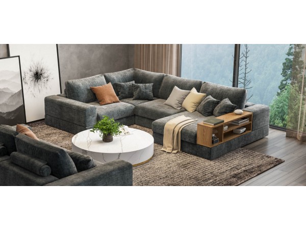 П-образный диван-кровать Босс Модуль левый, полка слева, шенилл Глосс карбон