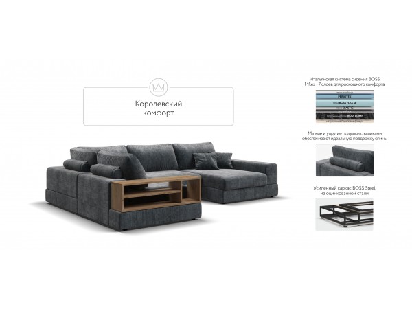 П-образный диван-кровать Босс Модуль левый, полка слева, шенилл Глосс карбон