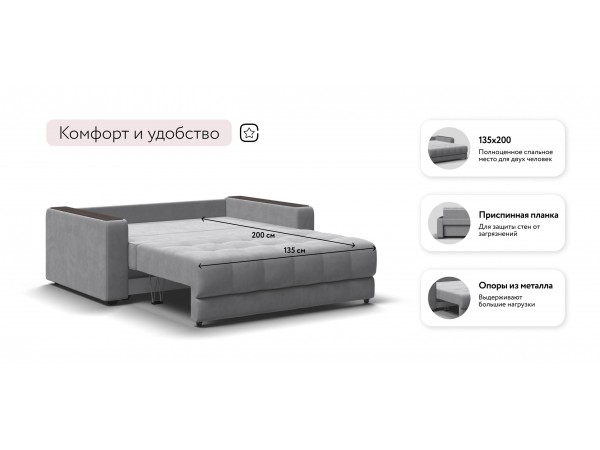 Диван Босс Маркет двухместный велюр Монолит сталь