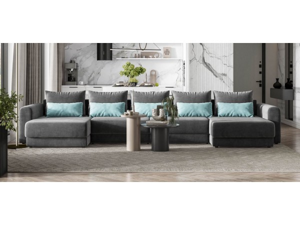 Модульный п-образный диван РИЧМОНД MODOOL Велюр Monolit серый