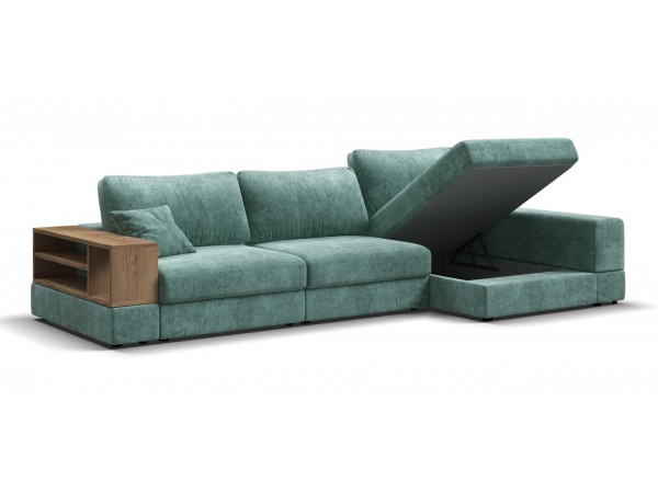 Угловой диван-кровать Босс Модуль XL правый, полка слева, шенилл Глосс минт