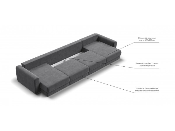 Модульный п-образный диван РИЧМОНД MODOOL Велюр Monolit серый