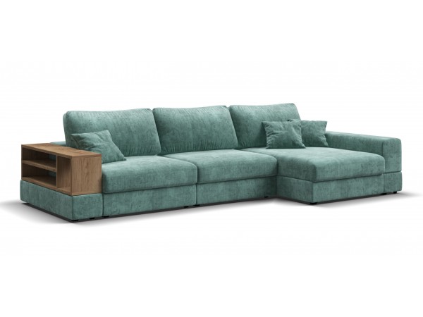 Угловой диван-кровать Босс Модуль XL правый, полка слева, шенилл Глосс минт