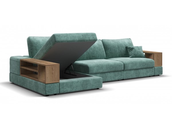Угловой диван-кровать Босс Модуль XL левый, две полки, шенилл Глосс минт
