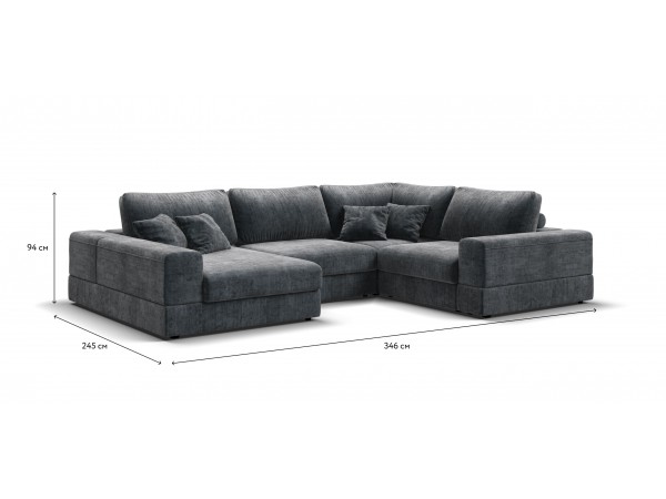 П-образный диван-кровать Босс Модуль правый, мягкие подлокотники, шенилл Глосс карбон