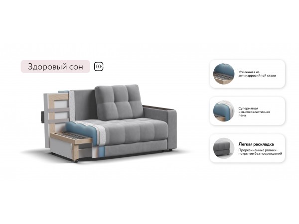 Диван Босс Маркет двухместный велюр Монолит сталь