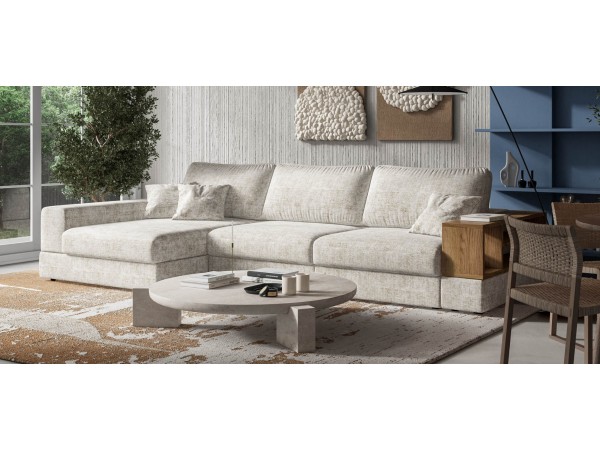 Угловой диван-кровать Босс Модуль XL левый, полка справа, Шенилл Смарт кварц