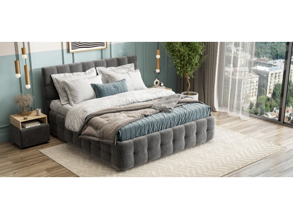 Босс Кровать+ПМ 180*200 Велюр Монолит серый