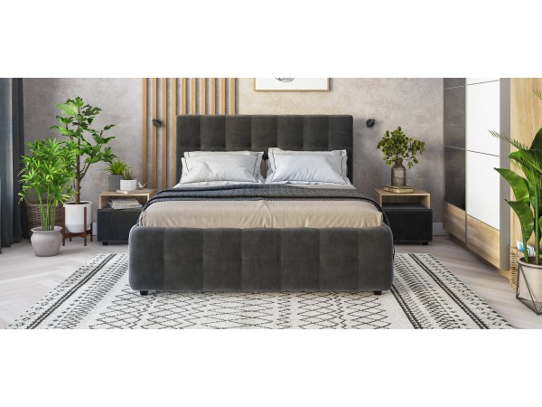 Босс Кровать+ПМ 160*200 Велюр Монолит серый