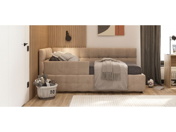 Босс Мини Кровать+ПМ 90*200 Велюр Монолит латте