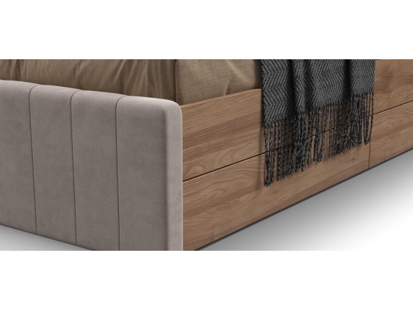 Лофт Мини Кровать 90*200 Орех селект, Велюр Монолит латте