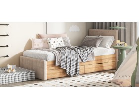 Лофт Мини Кровать 90*200 Орех селект, Велюр Монолит латте