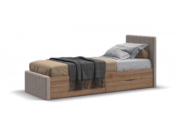 Лофт Мини Кровать 90*200 Орех селект, Велюр Монолит латте