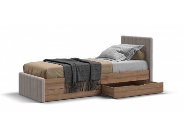 Лофт Мини Кровать 90*200 Орех селект, Велюр Монолит латте