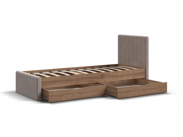Лофт Мини Кровать 90*200 Орех селект, Велюр Монолит латте