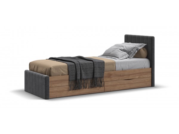 Лофт Мини Кровать 90*200 Орех селект, Велюр Монолит серый