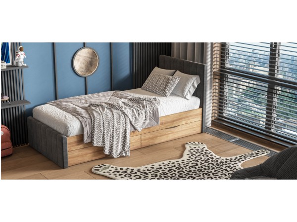 Лофт Мини Кровать 90*200 Орех селект, Велюр Монолит серый