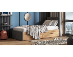 Лофт Мини Кровать 90*200 Орех селект, Велюр Монолит серый