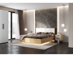 Флэш Кровать парящая 1,6м Браш Вайт/Дуб Крафт, Дуб Крафт