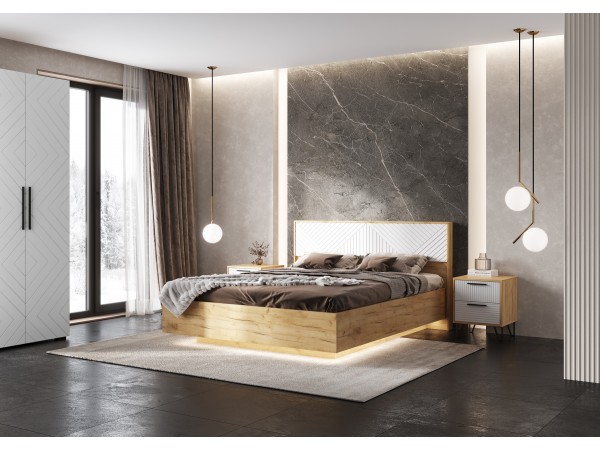 Флэш Кровать парящая 1,6м Браш Вайт/Дуб Крафт, Дуб Крафт