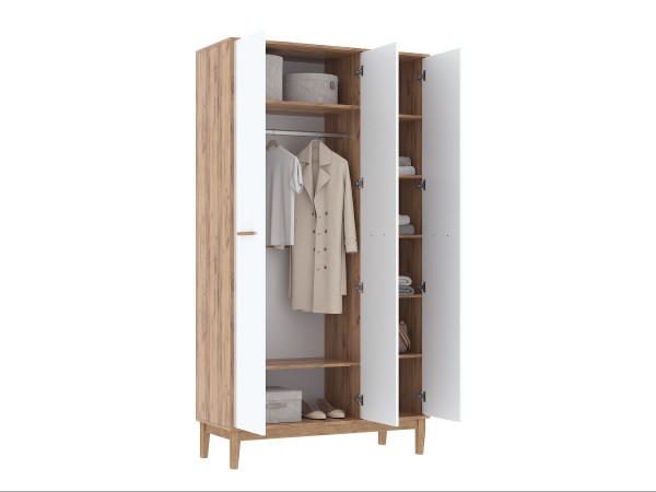 Кельн Шкаф 3-створчатый Белый Глянец, Дуб Крафт