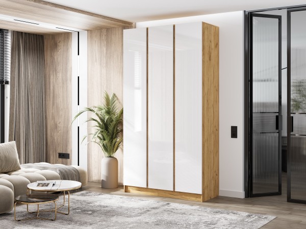 Келвин Шкаф 3-створчатый 1200 Белый Глянец, Дуб Крафт вставка крафт