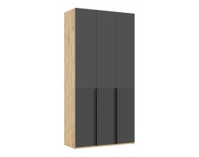 Марвэл Шкаф 3-створчатый 1200 с ящиками Браш Графит, Дуб Крафт