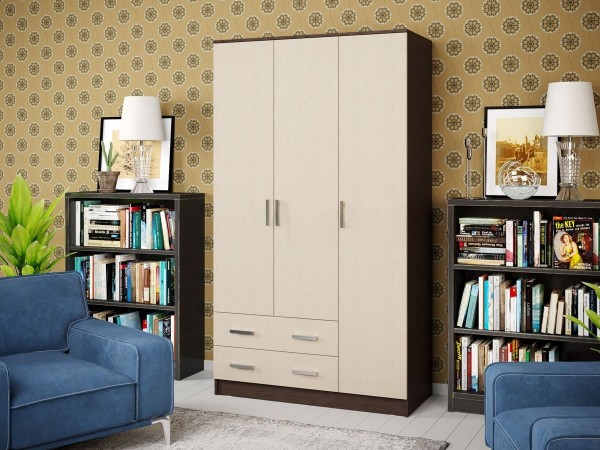 Шкаф 3-створчатый Дуб беленый, Венге