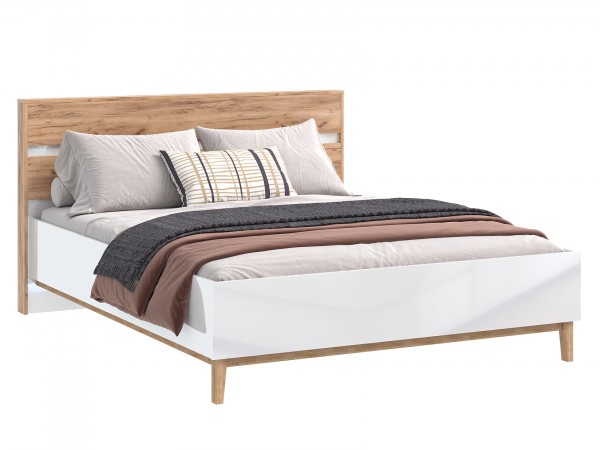 Кельн Кровать 1,6м Белый Глянец, Дуб Крафт