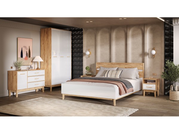 Кельн Кровать 1,6м Белый Глянец, Дуб Крафт