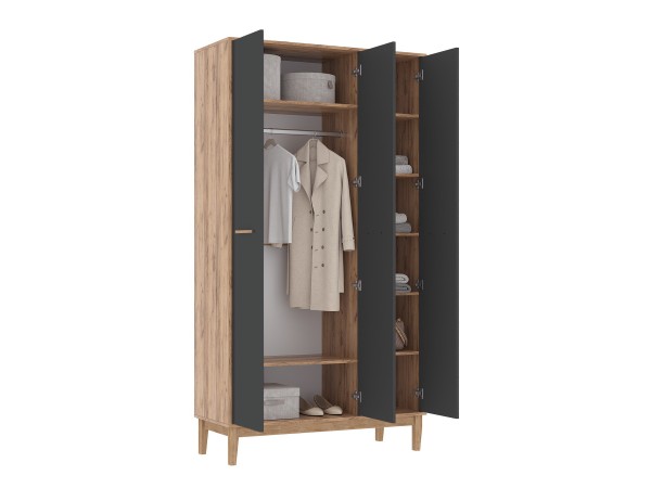 Кельн Шкаф 3-створчатый Графит, Дуб Крафт