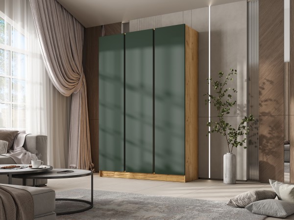 Келвин Шкаф 3-створчатый 1500 Изумрудный, Дуб Крафт вставка чёрная