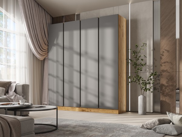 Келвин Шкаф 4-створчатый 2000 Графит, Дуб Крафт вставка чёрная