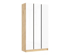 Келвин Шкаф 3-створчатый 1200 Белый Глянец, Дуб Крафт вставка чёрная