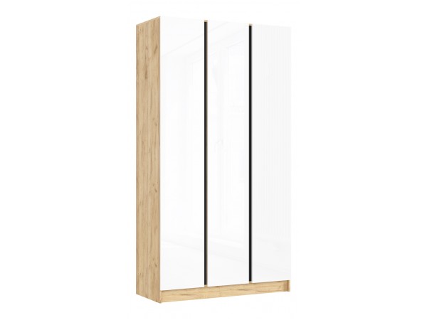 Келвин Шкаф 3-створчатый 1200 Белый Глянец, Дуб Крафт вставка чёрная