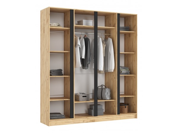 Келвин Шкаф 4-створчатый 2000 Графит, Дуб Крафт вставка чёрная