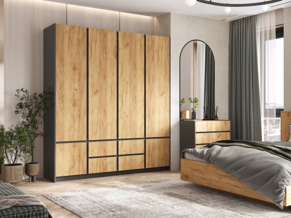 Остин Шкаф 4-створчатый 2000 Дуб крафт, Графит